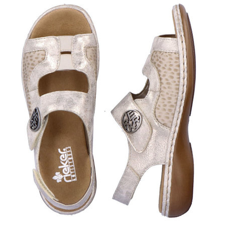 Sandały na haluksy komfortowe na rzepy Rieker 65989-90 beige beżowe
