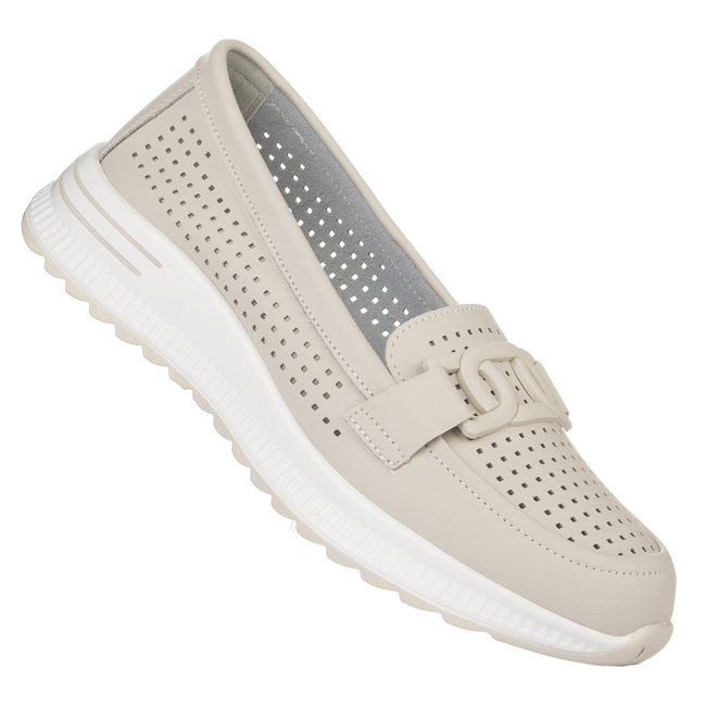 Beżowe mokasyny ażurowe na platformie Filippo DP4400/25 BE skórzane