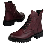Bordowe botki na grubej podeszwie Artiker 57C2297 skórzane ocieplone