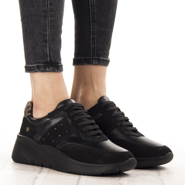 Czarne Sneakersy damskie Maciejka P7239-01 czarne skórzane sportowe