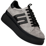 Szaresneakersy na platformie damskie Filippo DP6743/25 BK skórzane