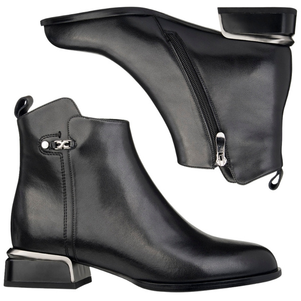 Czarne eleganckie botki damskie Filippo DBT7382/25 BK skórzane ocieplone