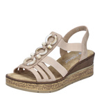 Sandały damskie na koturnie wsuwane różowe Rieker 63778-31 rose