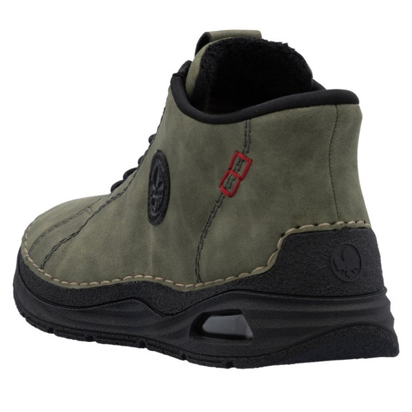 Zielone Botki trzewiki damskie Rieker 44550-54 ciepłe zimowe wsuwane