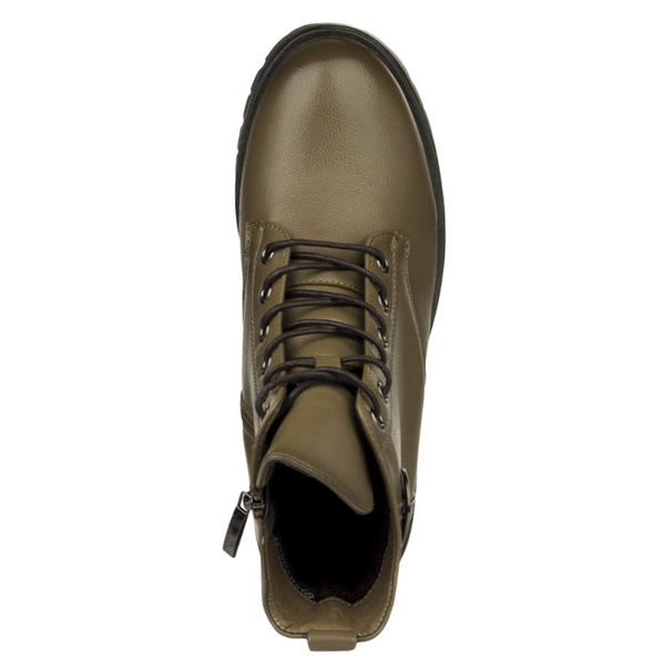 Botki khaki damskie Potocki 12672KH zielone na grubej podeszwie ocieplone