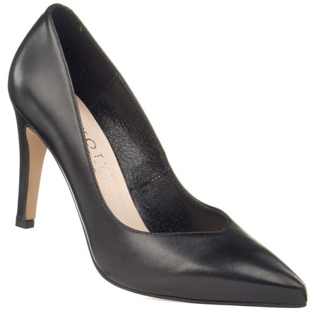 Czarne szpilki damskie skórzane Kotyl 7293 czarne lico szpic polskie