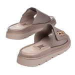 Polskie skórzane klapki damskie Lemar 40442 BF. Taupe beżowe wygodne