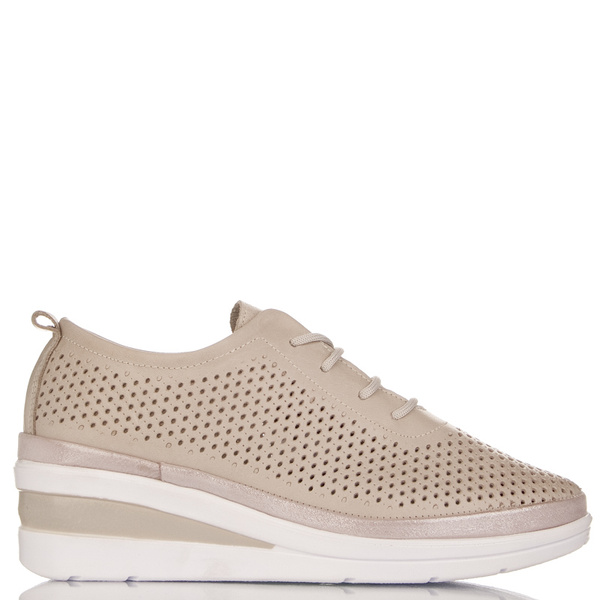 Ażurowe półbuty na koturnie T. Sokolski AMI W26-150 SGREY szare skórzane