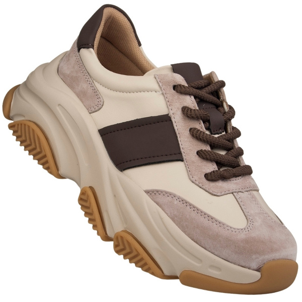 Beżowe sneakersy na platformie damskie Filippo DP7113 BE skórzane