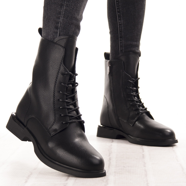 Skórzane trzewiki damskie Filippo DBT7222/25 BK czarne ocieplone