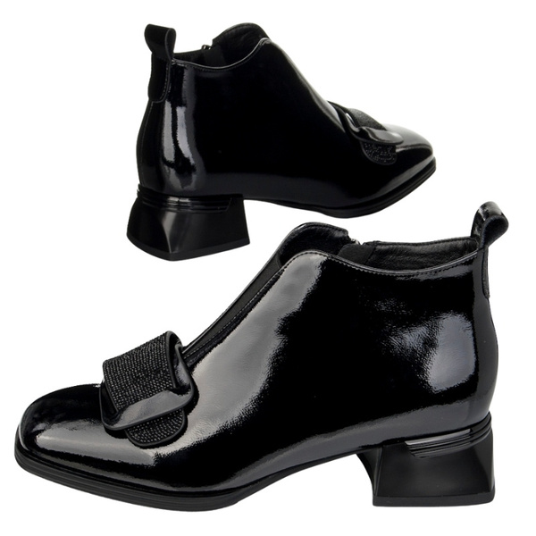 Botki lakierowane damskie Artiker 57C1037 czarne skórzane ocieplone