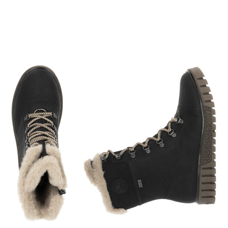 Botki workery damskie Rieker Y3424-00 czarne zimowe z futerkiem