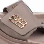 Polskie skórzane klapki damskie Lemar 40442 BF. Taupe beżowe wygodne