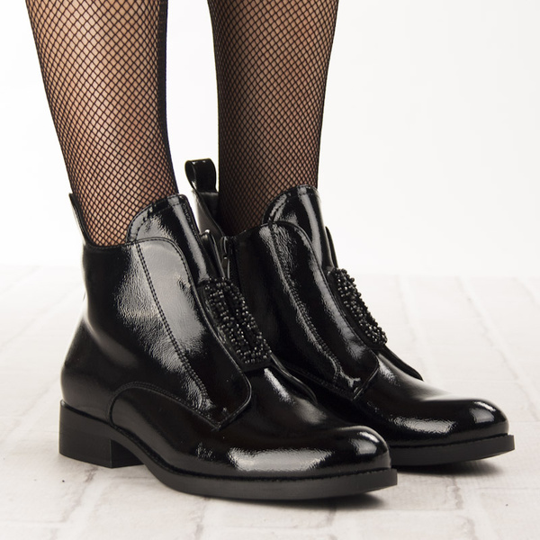 Eleganckie Botki lakierowane S.Barski HY52-525 czarne ocieplone