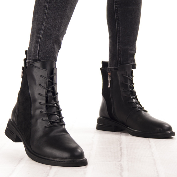 Czarne Botki damskie T.Sokolski TS Z25-309 BLK skórzane ocieplone