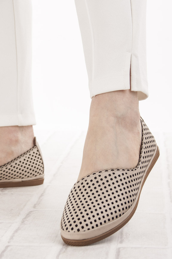 Baleriny ażurowe damskie beżowe skórzane Sokolski EN W25-476 beige