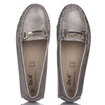 Srebrne mokasyny damskie D&A Barski LR51-546 pewter skórzane