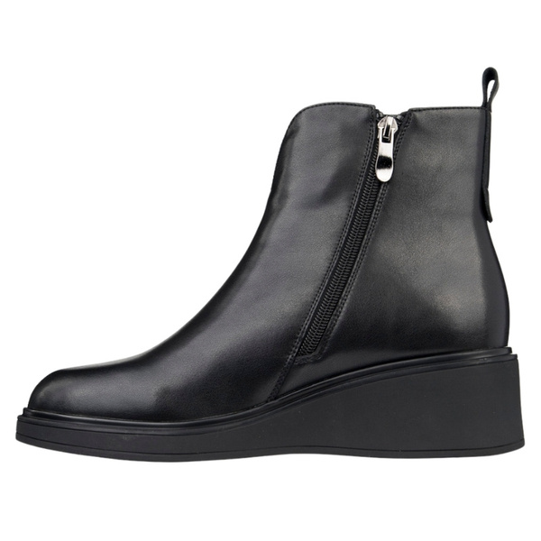 Czarne botki koturnie damskie Filippo DBT7446/25 BK skórzane ocieplone