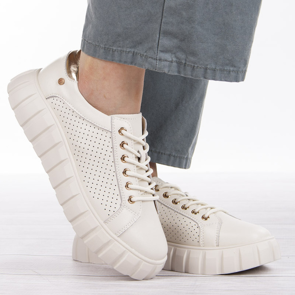 Sneakersy ażurowe Filippo DP4535 damskie beżowe buty skórzane