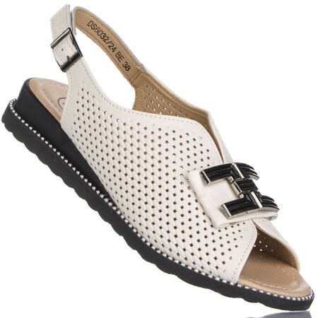 Skórzane Sandały na koturnie damskie Filippo DS6032/25 BE beżowe