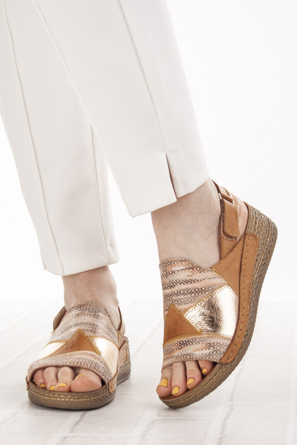 Skórzane Sandały damskie Maciejka L7067-29 rude na platformie