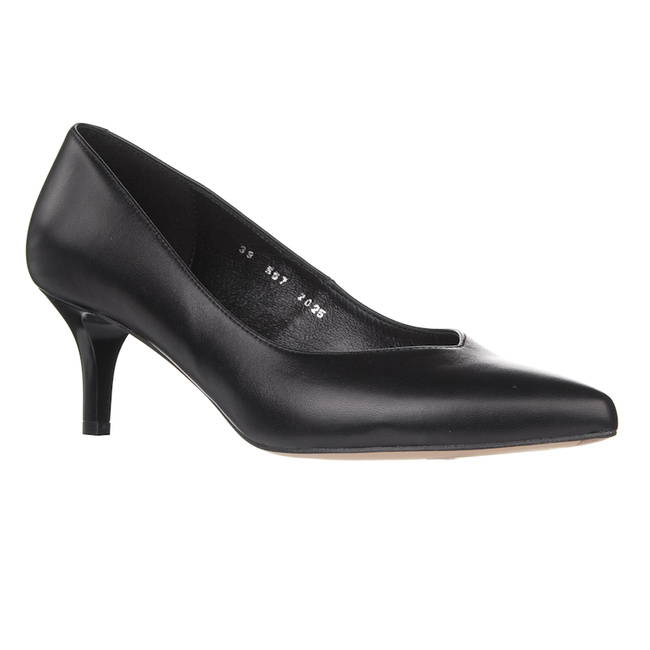 Czarne czółenka na niskiej szpilce Kotyl 0557 czarny lico skórzane