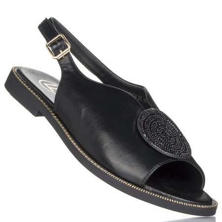 Czarne Sandały płaskie damskie Filippo DS6229/25 BK z ozdobą
