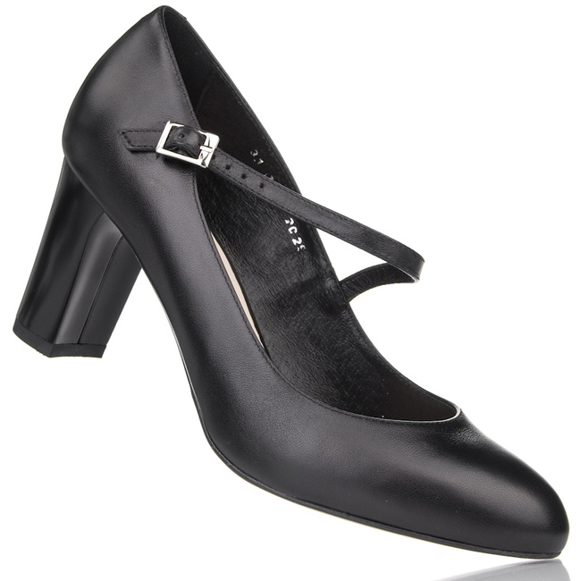 Czarne czółenka na słupku skórzane damskie Kotyl 7113 czarny lico