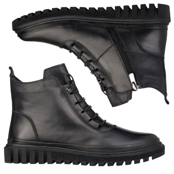 Botki czarne damskie skórzane Artiker 55C1528 ocieplane trzewiki zimowe