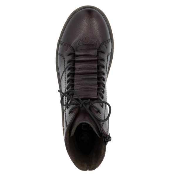 Skórzane Botki damskie Rieker Y3421-35 bordowe wygodne ocieplone