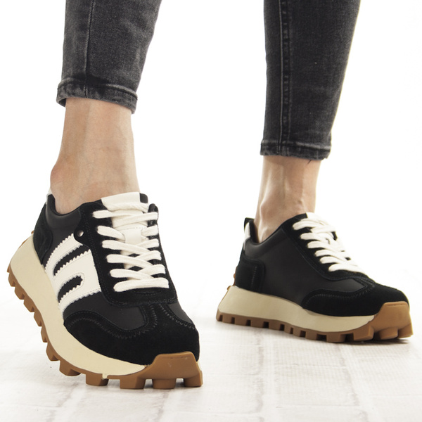 Czarne sneakersy na platformie damskie Filippo DP6743/25 BK skórzane