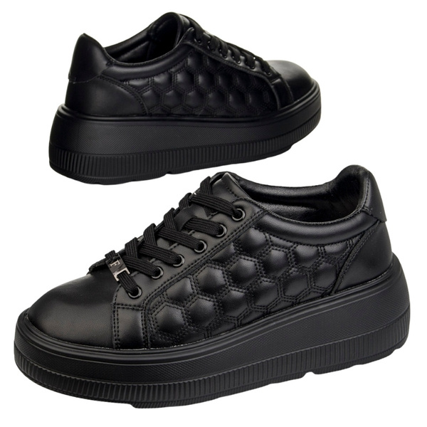 Czarne sneakersy na platformie damskie skórzane Filippo DP7285/25 BK