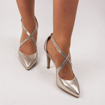 Złote szpilki z paskami skórzane damskie Kotyl 7317 złoty ef