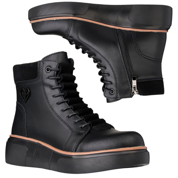 Czarne Botki na platformie damskie Filippo DBT7128/25 BK skórzane