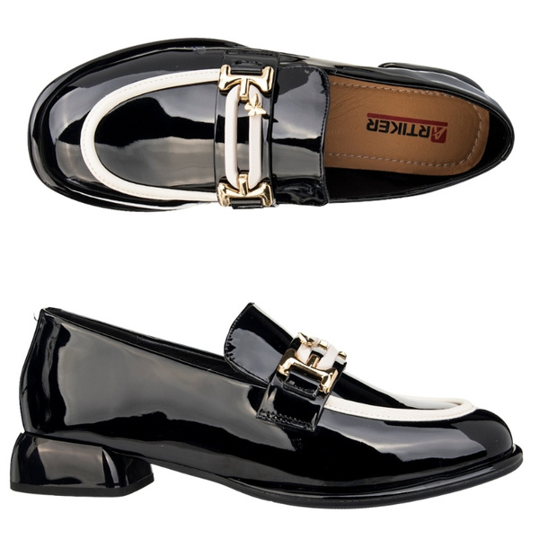 Lakierowane półbuty loafersy damskie Artiker 55C0413 czarne skórzane