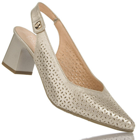 Sandałki czółenka na obcasie skórzane Bioeco Arka 4149 złote