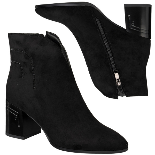 Zamszowe Botki damskie D&A S.Barski MR52-131 czarne ocieplone