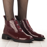 Lakierowane Botki z ozdobami D&A S.Barski MR52-118 wine bordowe skórzane