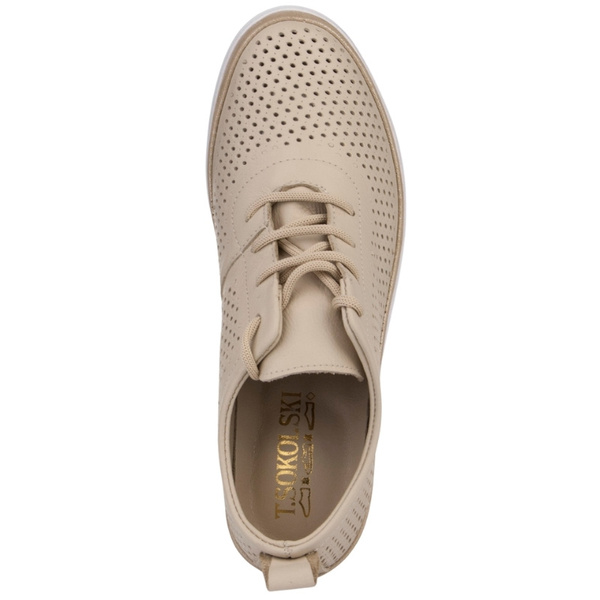 Ażurowe półbuty na koturnie T. Sokolski AMI W26-150 BEIGE beżowe skórzane