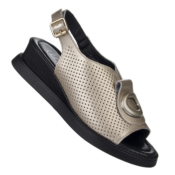 Sandały na koturnie damskie Filippo DS6873/25 GO złote skórzane