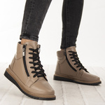 Skórzane Botki damskie Artiker 54C0786 capuccino beżowe ciepłe