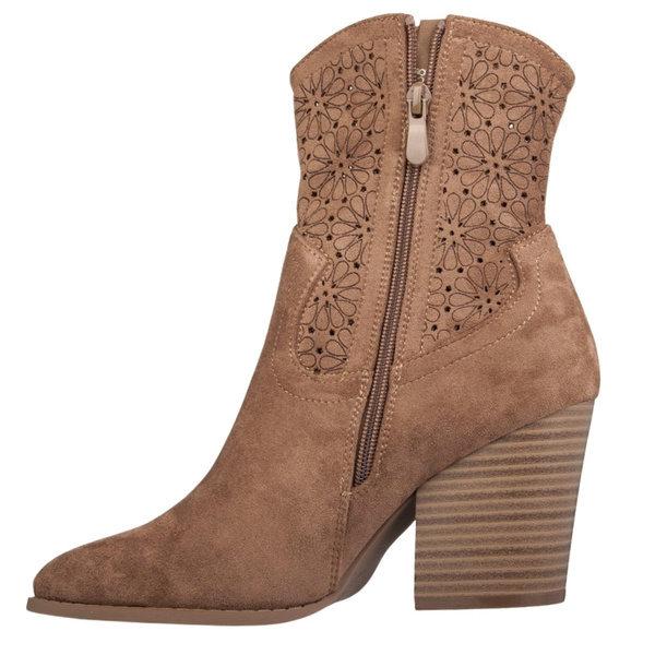 Ażurowe botki na obcasie S. Barski HY52-514 coffee beżowe kowbojki