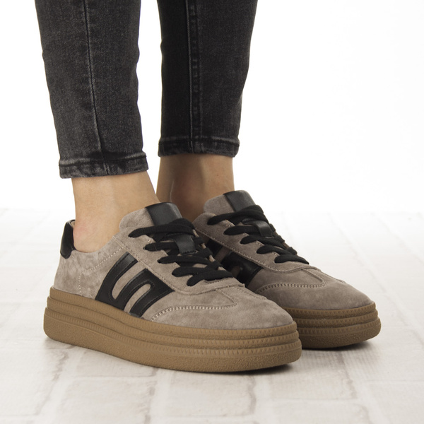 Beżowe sneakersy na platformie damskie Filippo 7114/25 TP skórzane