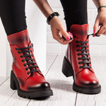 Czerwone Botki skórzne damskie Artiker 53C1123 red zimowe