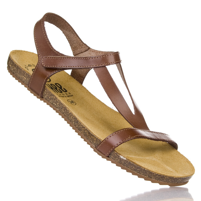 Sandały z paskami płaskie damskie skórzane Hee 25035 brązowe