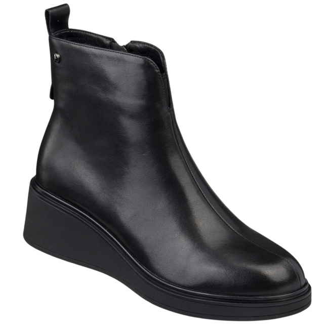 Czarne botki koturnie damskie Filippo DBT7446/25 BK skórzane ocieplone