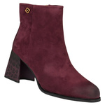 Zamszowe Botki na słupku damskie Artiker 57C0005 bordowe skórzane