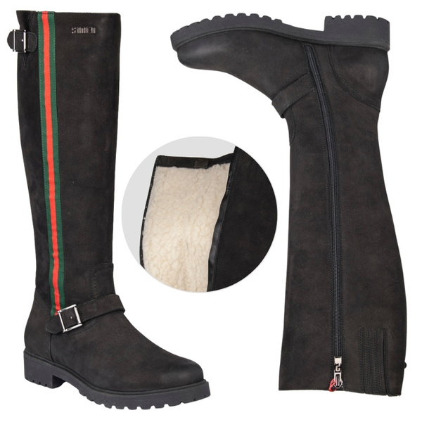 Czarne kozaki damskie Simen 1972A S04 skórzane ciepłe WEŁNA