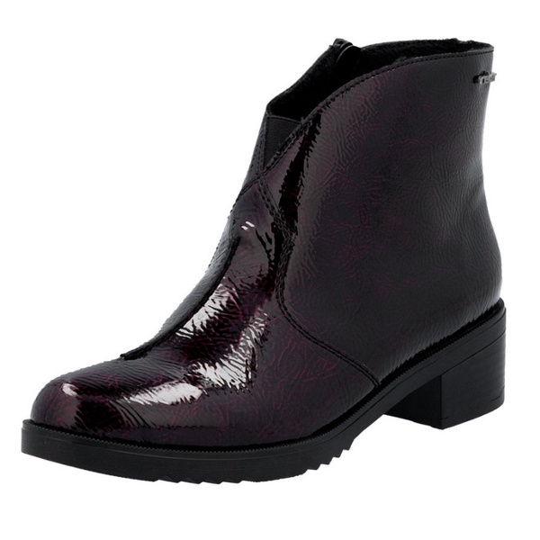 Botki damskie Rieker Y0553-35 red bordowe lakierowane