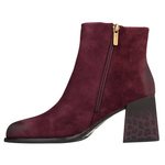 Zamszowe Botki na słupku damskie Artiker 57C0005 bordowe skórzane